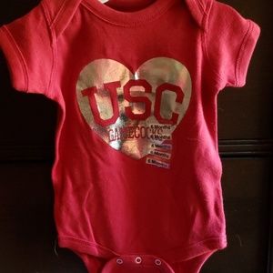 USC Gamecocks 6mo garnet & silver heart onesie